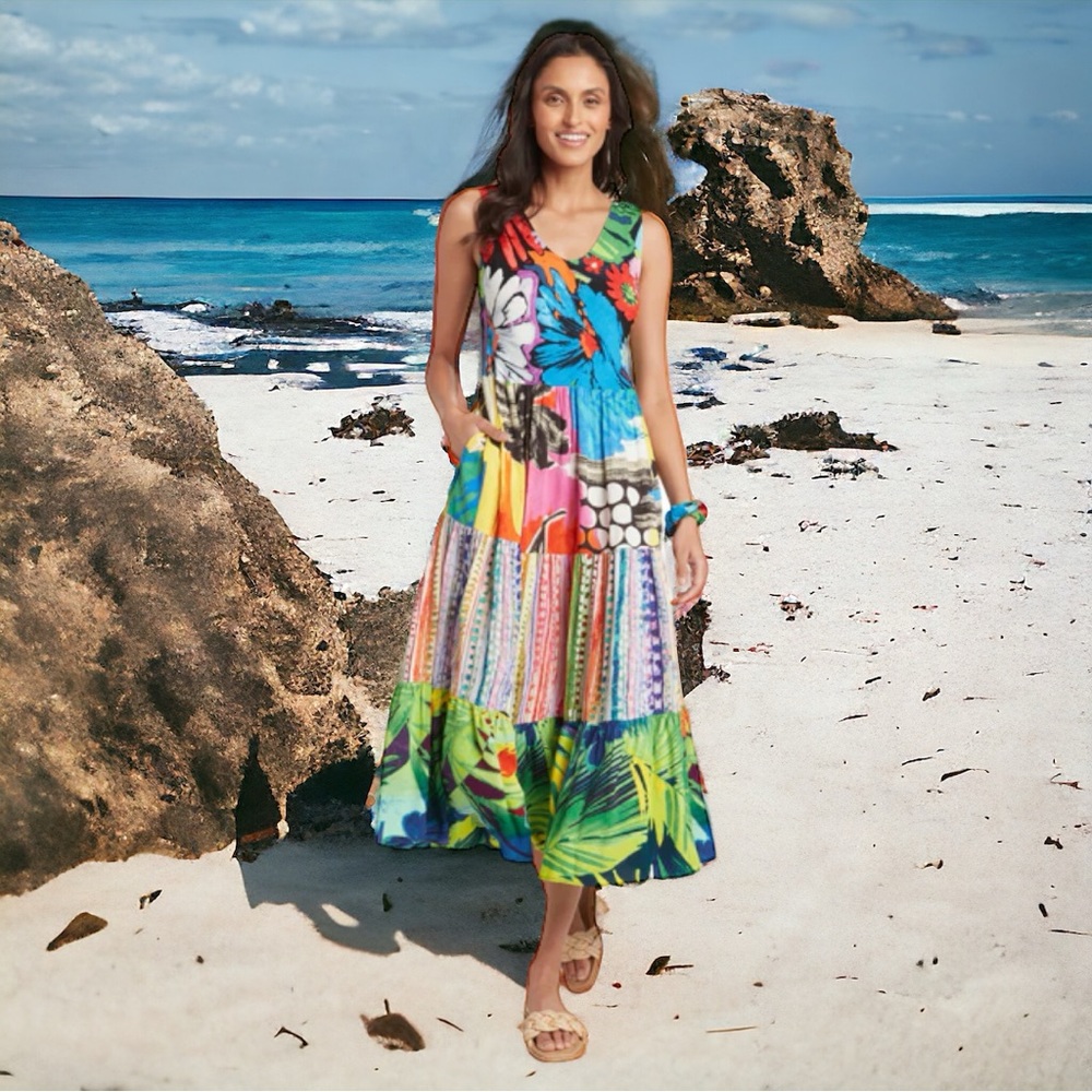 JAMS WORLD FLOWER VIBE PRINT LONG TIERED RUFFLED DRESS NEW WITH TAGS XL